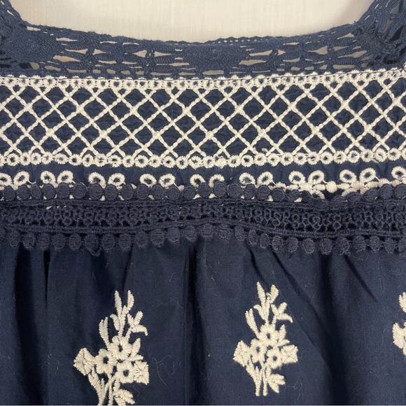 Shoshanna Calah 100% Cotton Boho Embroidered Peasant Top Blouse Navy White XS - Picture 6 of 10